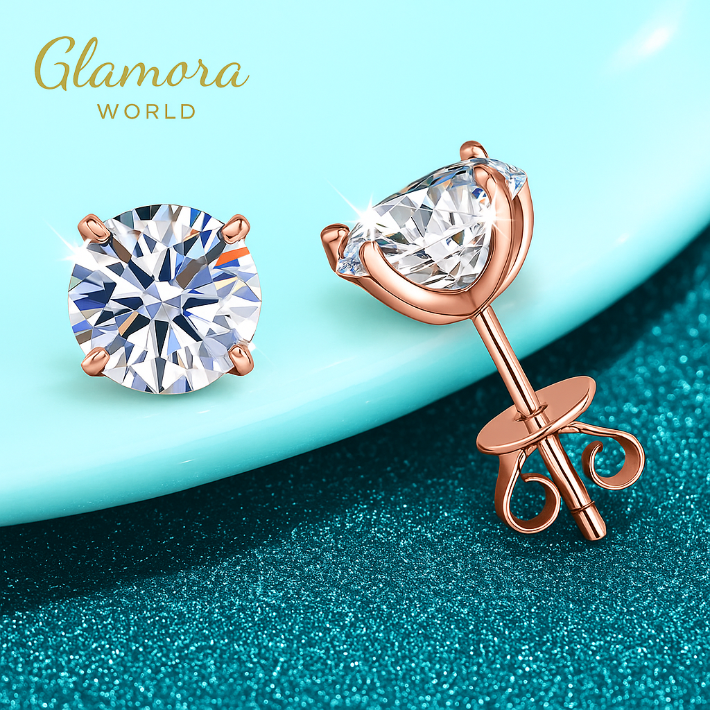 Elegant Moissanite Stud Earrings – Rose Gold, 925 Silver