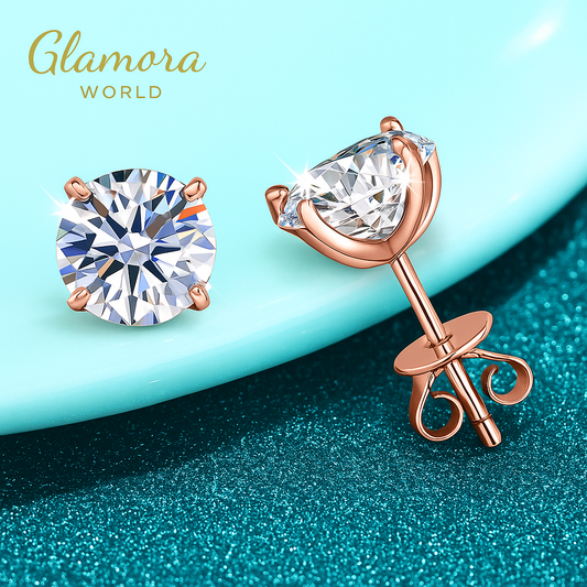 Elegant Moissanite Stud Earrings – Rose Gold, 925 Silver - Glamora World