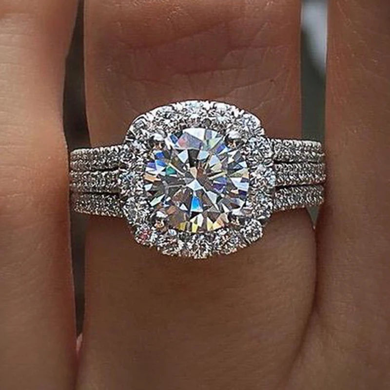 Luxury Cubic Zirconia Engagement Ring – Brilliant Double Band Design
