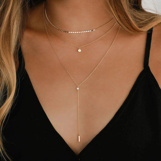 3pcs/set Multi-Layer Gold-Color round Coin Necklace for Women Simple Disco Chain Trendy Party Jewelry Accessory - Glamora World