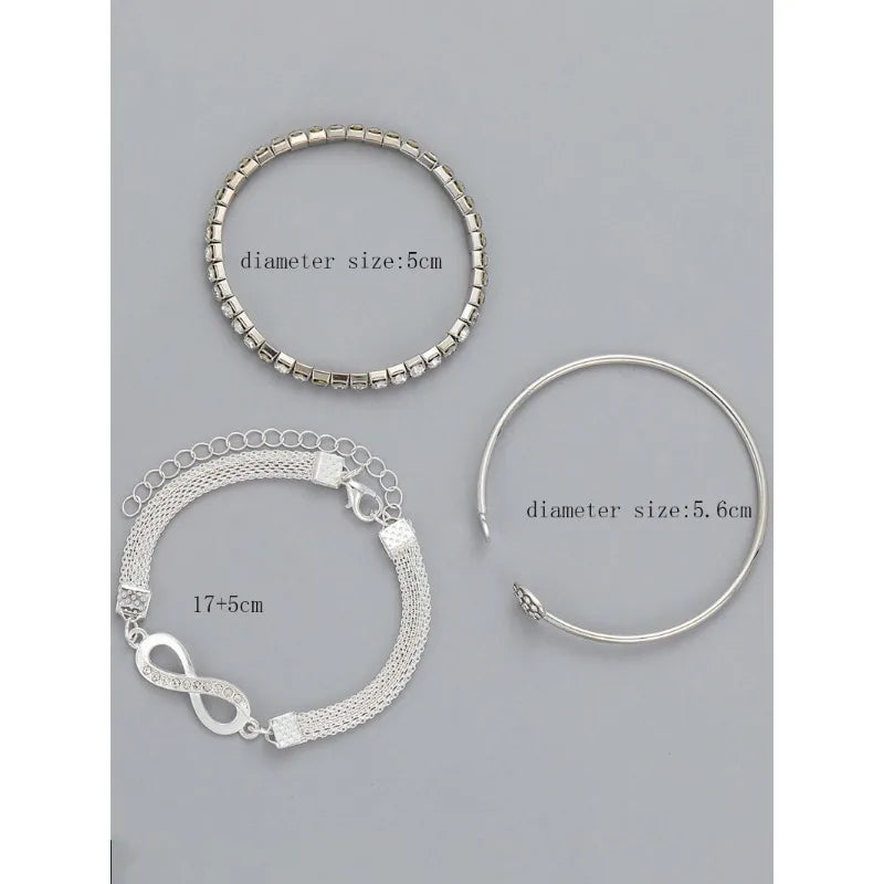 Glamora World Silver Infinity Bracelet Set – Elegant Adjustable Crystal Bangles for Women