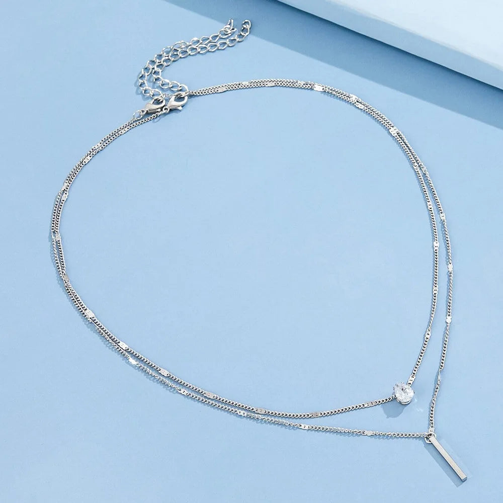 Elegant Zircon Pendant Necklace – Multilayer Choker for Women