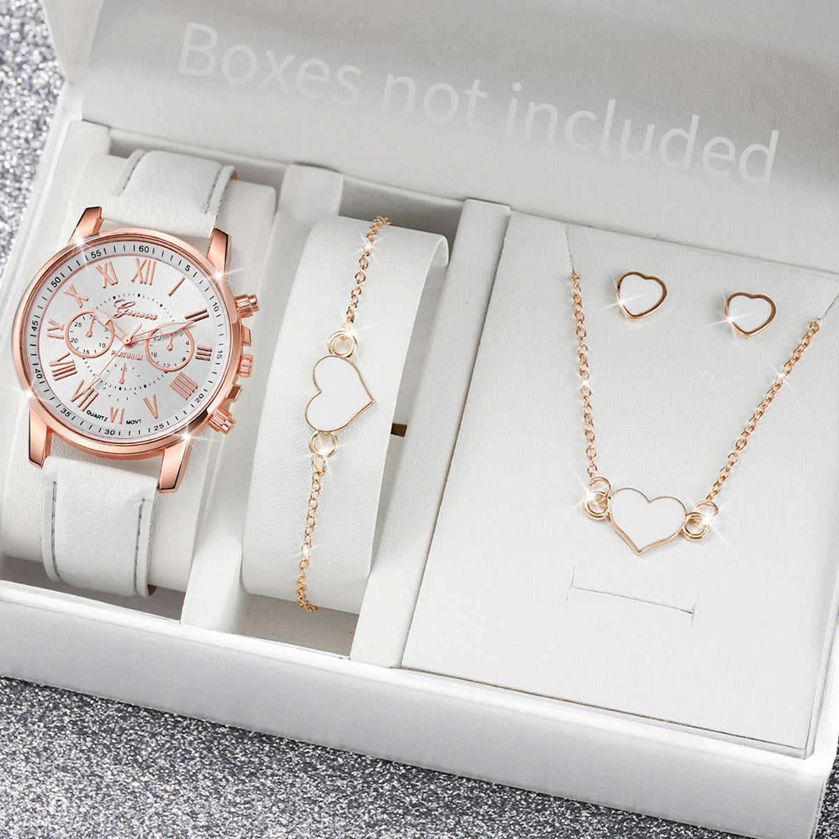 Luxury Women’s Watch & Jewelry Set – 5PCS Pink Elegance Collection