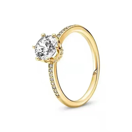 925 Sterling Silver Solitaire Engagement Ring – Gold Plated Zircon