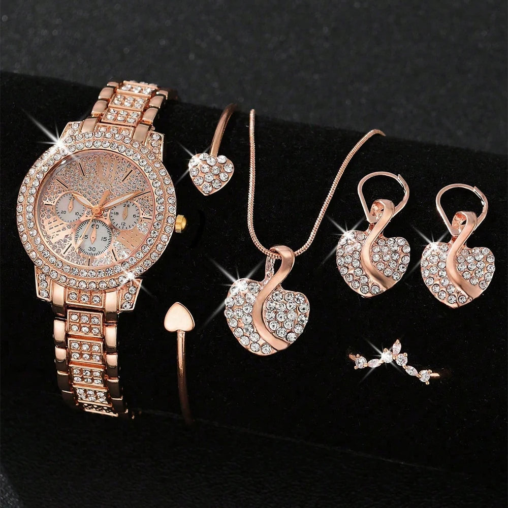 Luxury Gold Jewelry Set – Watch, Ring, Necklace & Earrings