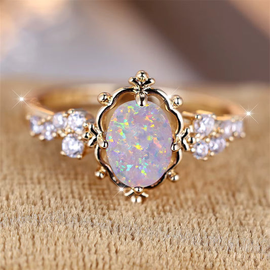 White Fire Opal Vintage Ring – Timeless Elegance