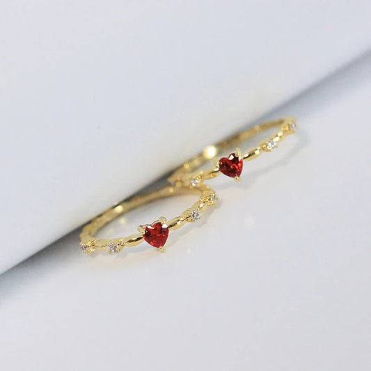 Romantic Red Heart Cubic Zirconia Ring - Luxury Gold Plated Wedding Band for Women