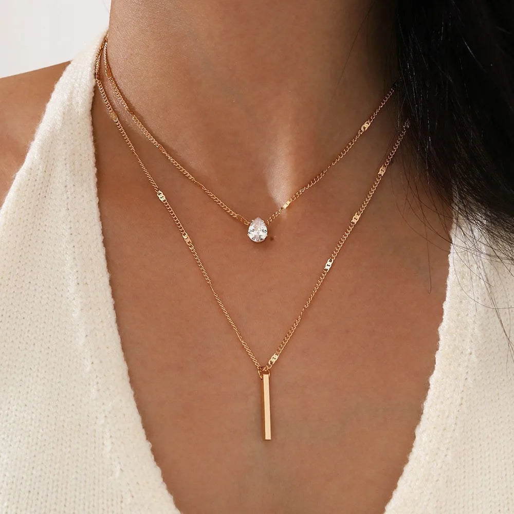 Elegant Zircon Pendant Necklace – Multilayer Choker for Women