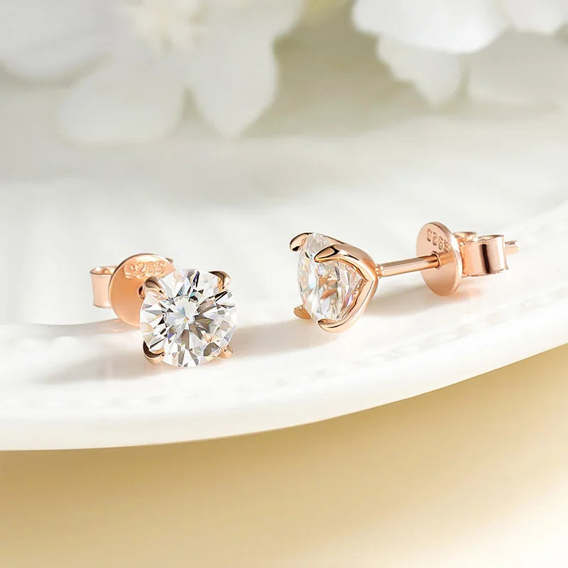 Elegant Moissanite Stud Earrings – Rose Gold, 925 Silver