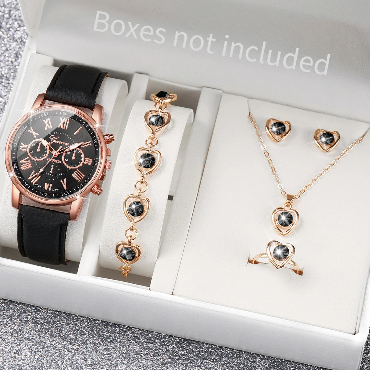 Luxury Women’s Watch & Jewelry Set – 5PCS Pink Elegance Collection