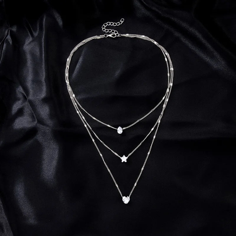 Elegant Zircon Pendant Necklace – Multilayer Choker for Women
