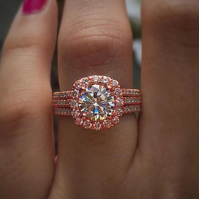 Luxury Cubic Zirconia Engagement Ring – Brilliant Double Band Design