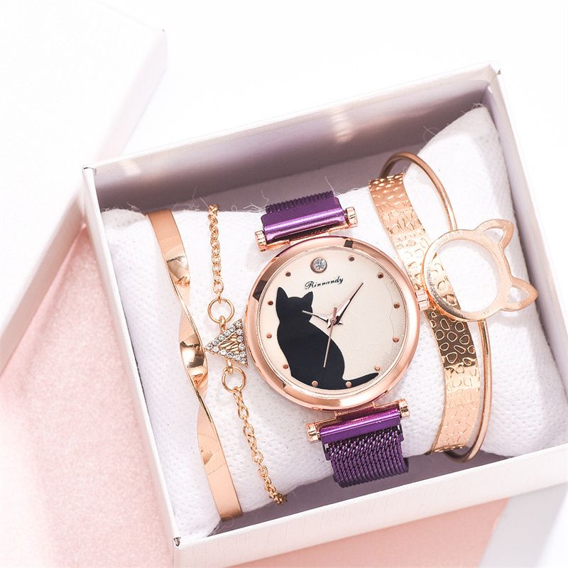 ✨ Women’s Fashion Quartz Watch – Purple Mesh Belt with Cute Cat Dial ✨ - Glamora World