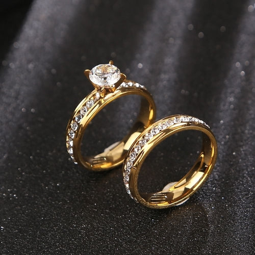 Gold Wedding Rings Stainless Steel Engagement Ring For Women - Glamora World