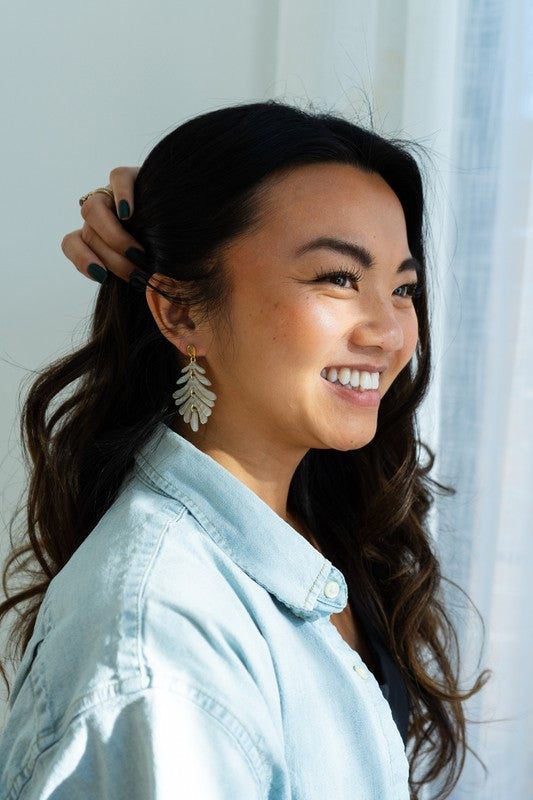 Palm Leaf Earrings – Seashell Design