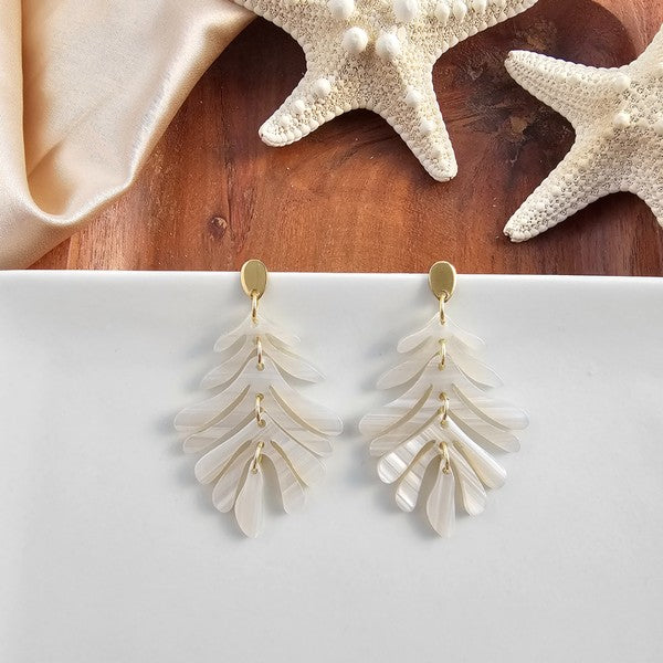 Palm Leaf Earrings – Seashell Design