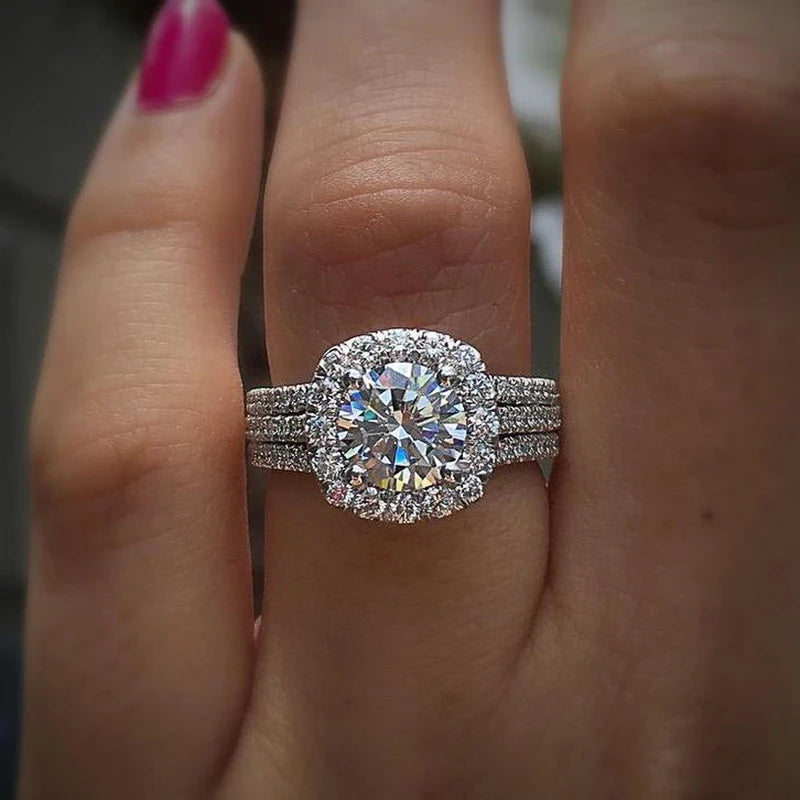 Luxury Cubic Zirconia Engagement Ring – Brilliant Double Band Design