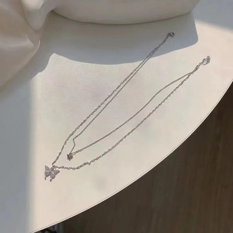 🦋 Butterfly Pendant Necklace – Stylish Double Layer Chain for Women