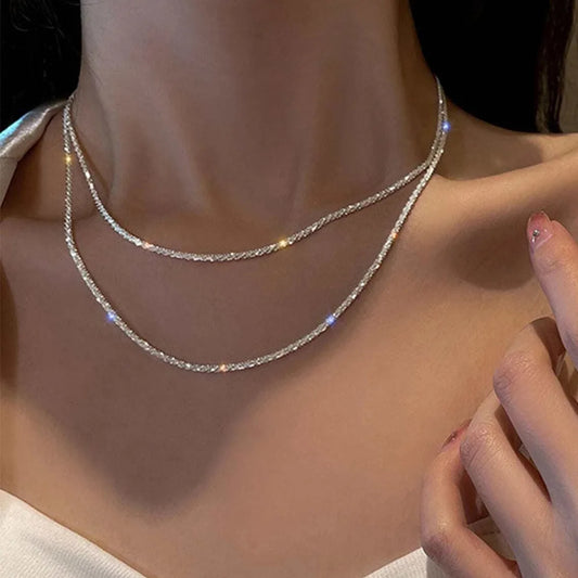 Sparkling Silver Layered Necklace – Elegant Women’s Fashion Jewelry