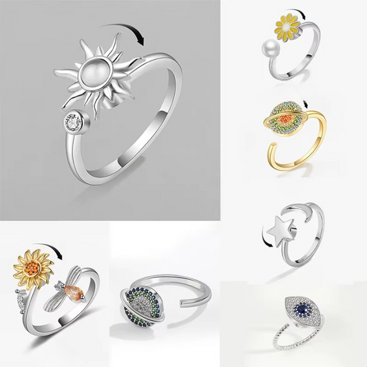 Anti-Stress Spinner Ring for Women - Sunflower & Star Anxiety Relief Jewelry - Free Shipping