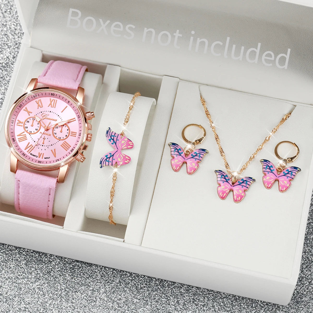 Luxury Women’s Watch & Jewelry Set – 5PCS Pink Elegance Collection