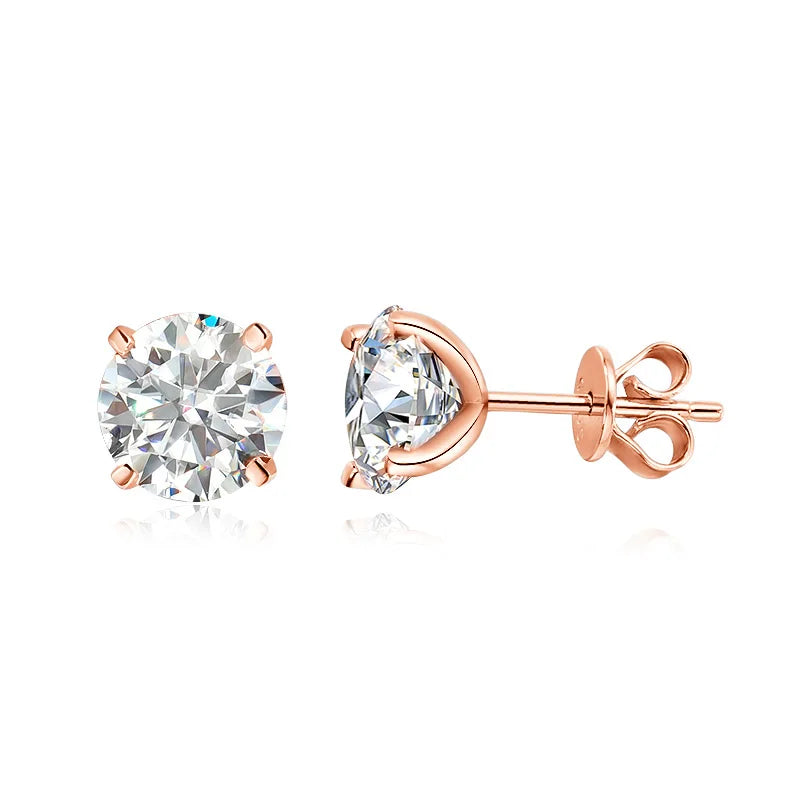 Elegant Moissanite Stud Earrings – Rose Gold, 925 Silver