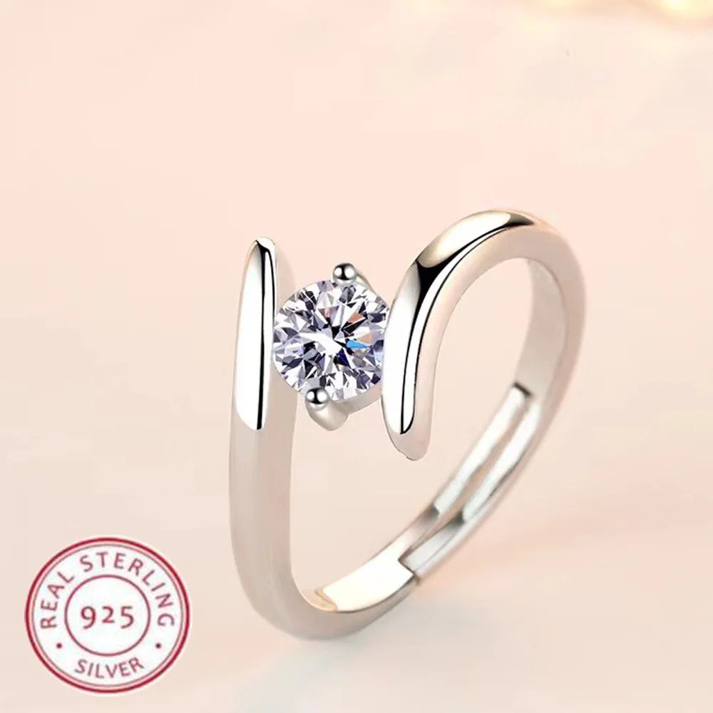 925 Silver Zircon Ring for Women – Elegant Wedding & Party Jewelry Gift