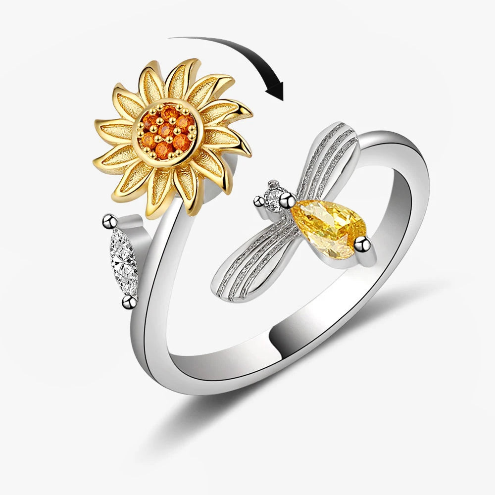 Anti-Stress Spinner Ring for Women - Sunflower & Star Anxiety Relief Jewelry - Free Shipping