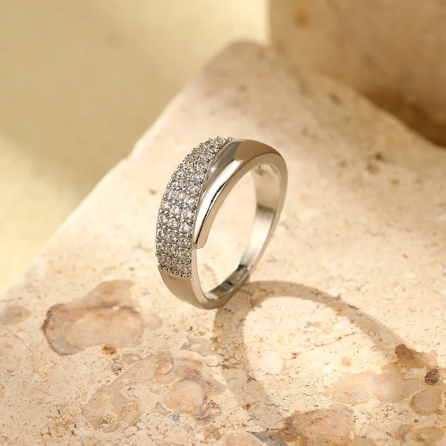 Elegant Women’s 18K Gold Plated Stainless Steel Ring | Sparkling Stone Design