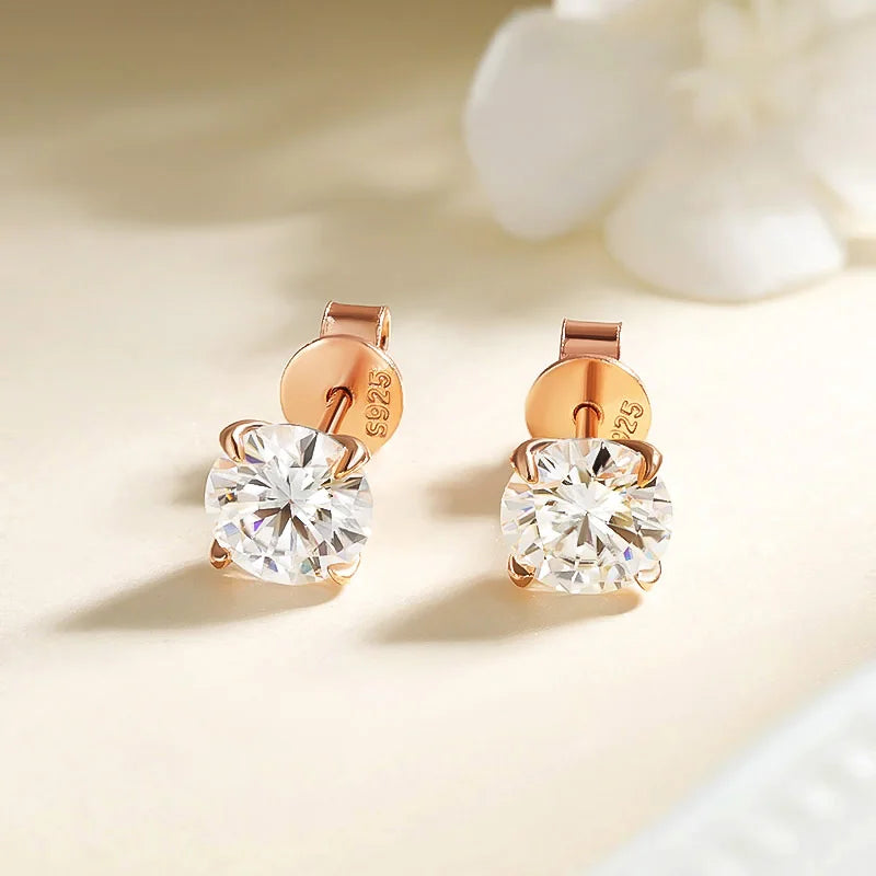 Elegant Moissanite Stud Earrings – Rose Gold, 925 Silver