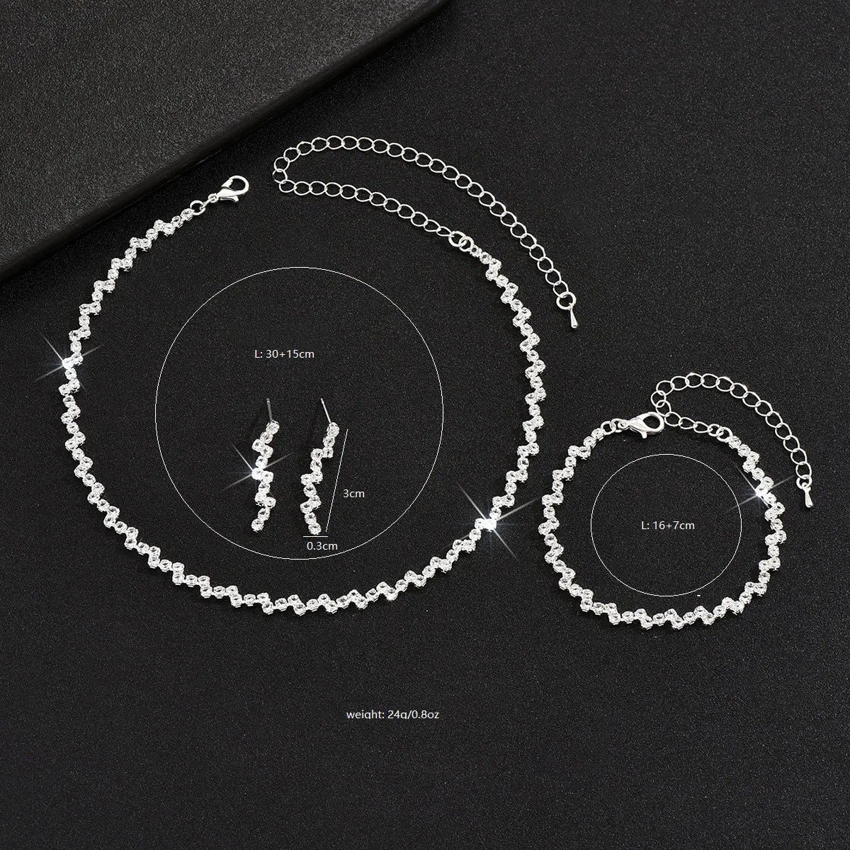 Elegant Women’s Jewelry Set – Zircon Necklace, Choker, Earrings, Bracelet & Rings