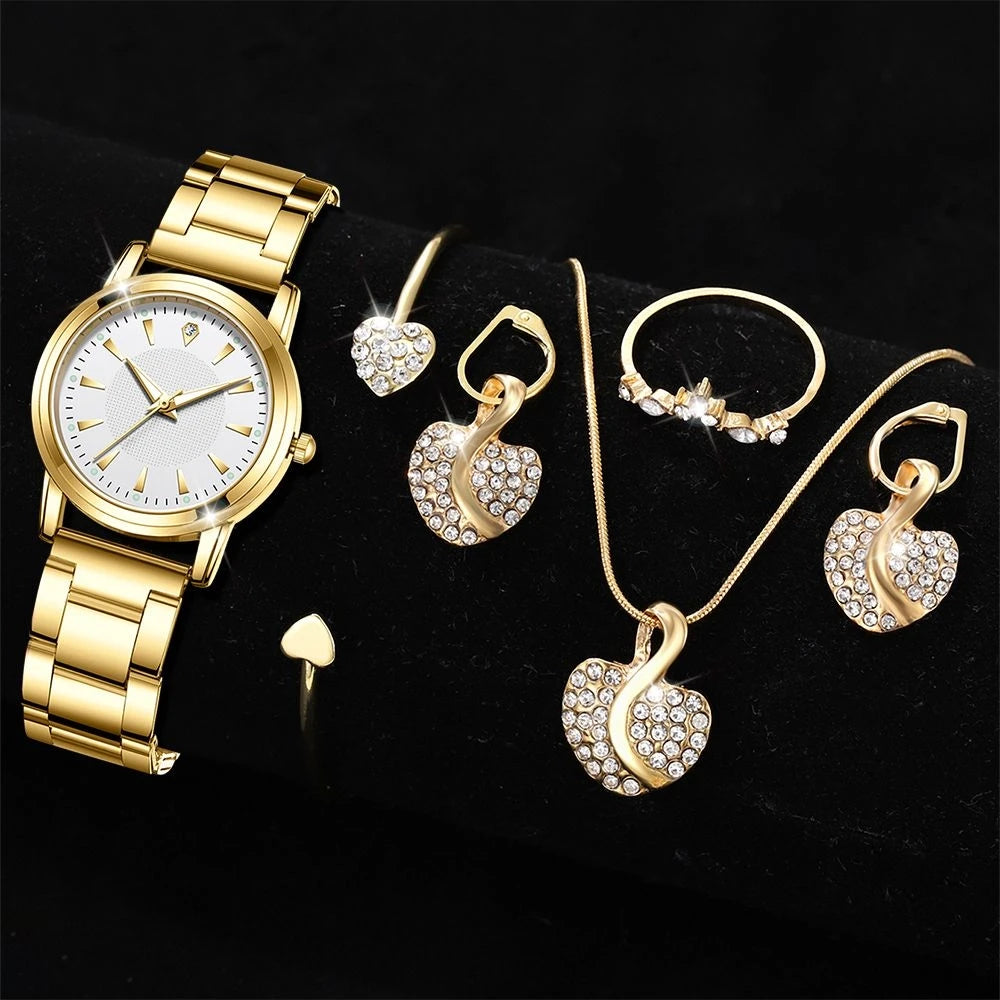 Luxury Gold Jewelry Set – Watch, Ring, Necklace & Earrings