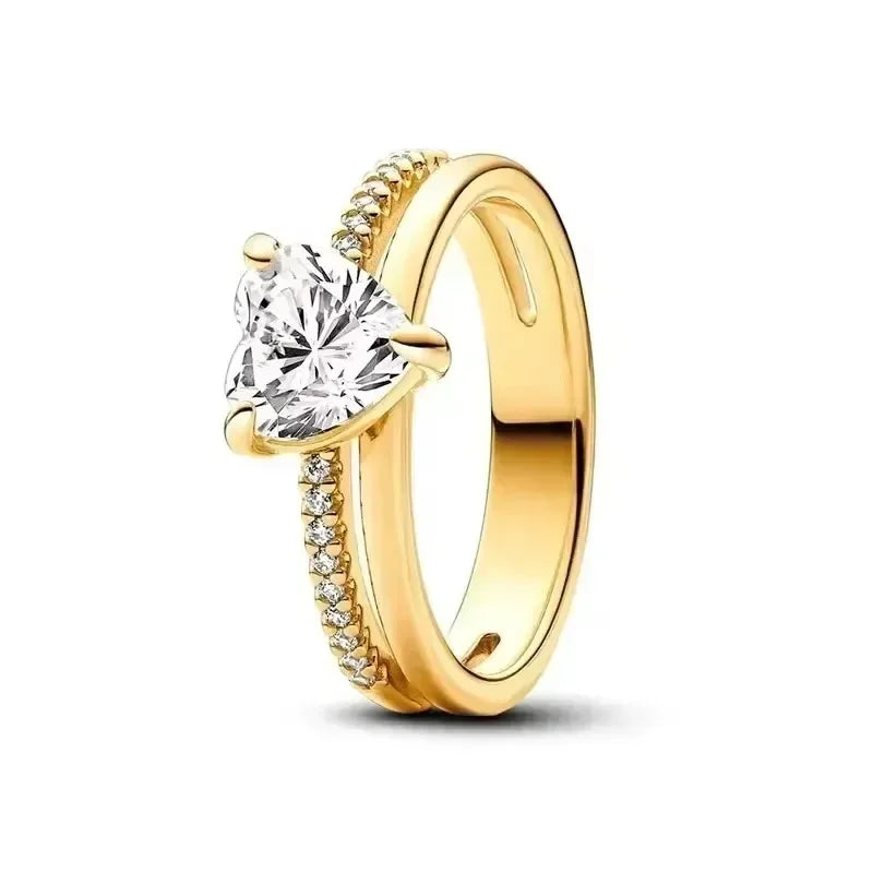 925 Sterling Silver Solitaire Engagement Ring – Gold Plated Zircon