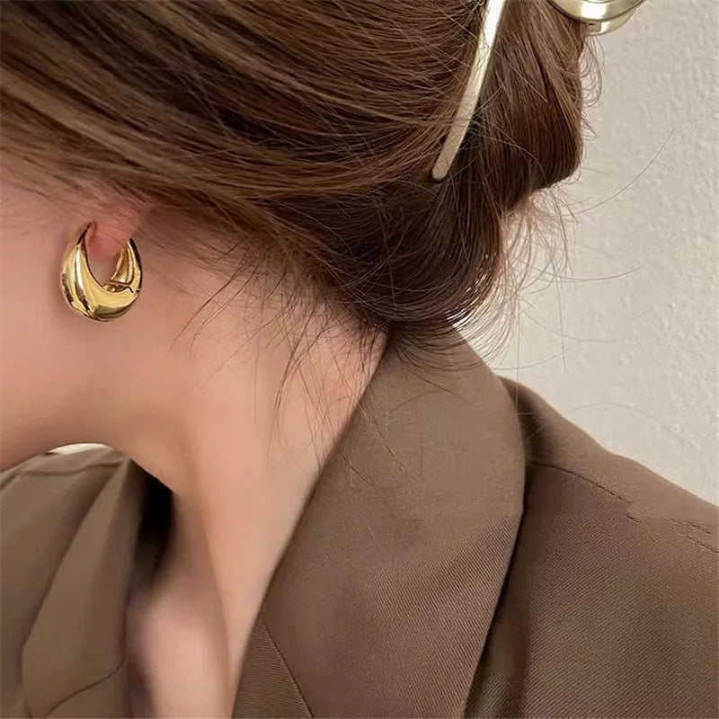 Vintage Gold Plated Hoop Earrings – 925 Sterling Silver, Allergy-Free, Trendy Women's Jewelry