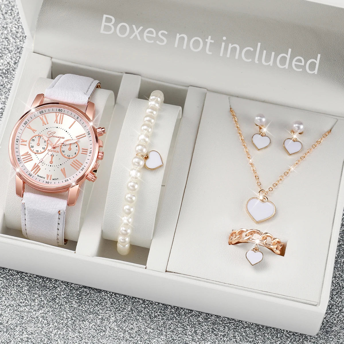 Luxury Women’s Watch & Jewelry Set – 5PCS Pink Elegance Collection