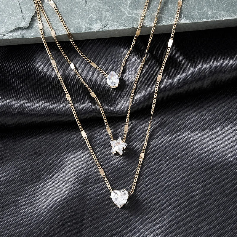 Elegant Zircon Pendant Necklace – Multilayer Choker for Women