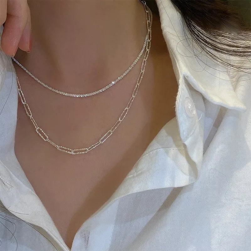 Sparkling Silver Layered Necklace – Elegant Women’s Fashion Jewelry