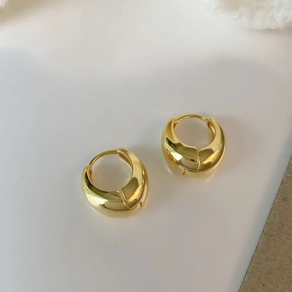Vintage Gold Plated Hoop Earrings – 925 Sterling Silver, Allergy-Free, Trendy Women's Jewelry