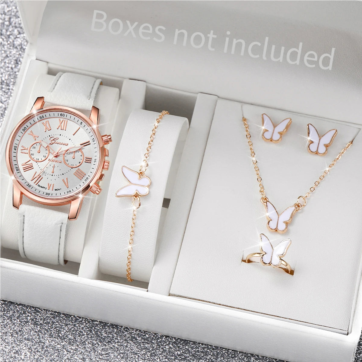 Luxury Women’s Watch & Jewelry Set – 5PCS Pink Elegance Collection