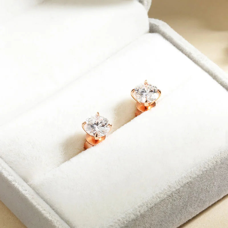 Elegant Moissanite Stud Earrings – Rose Gold, 925 Silver