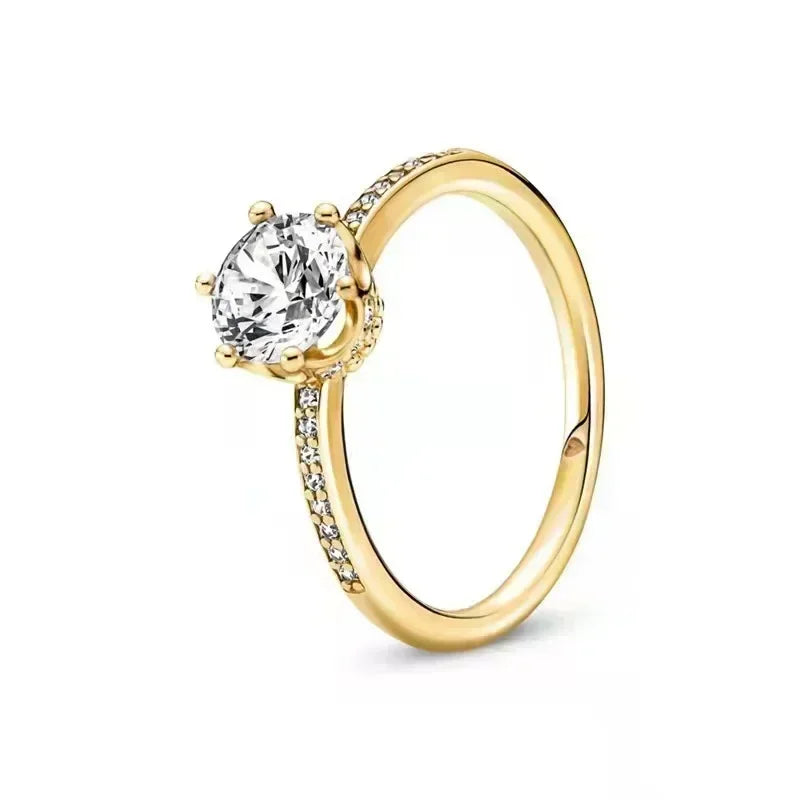 925 Sterling Silver Solitaire Engagement Ring – Gold Plated Zircon