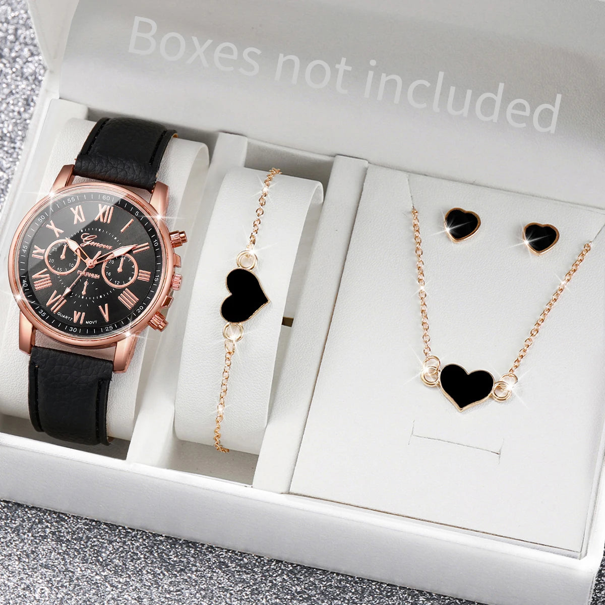 Luxury Women’s Watch & Jewelry Set – 5PCS Pink Elegance Collection