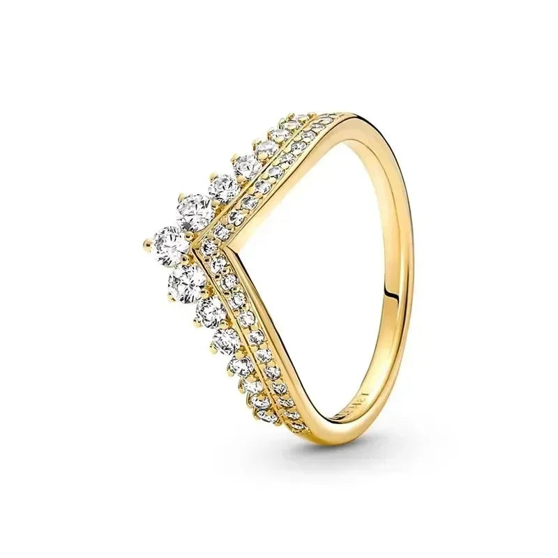 925 Sterling Silver Solitaire Engagement Ring – Gold Plated Zircon