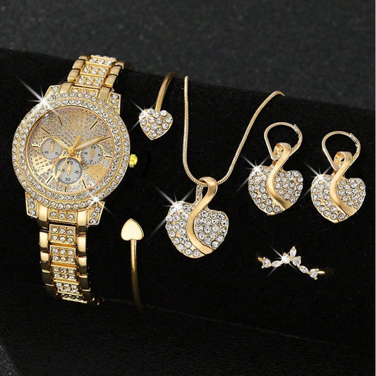 Luxury Gold Jewelry Set – Watch, Ring, Necklace & Earrings