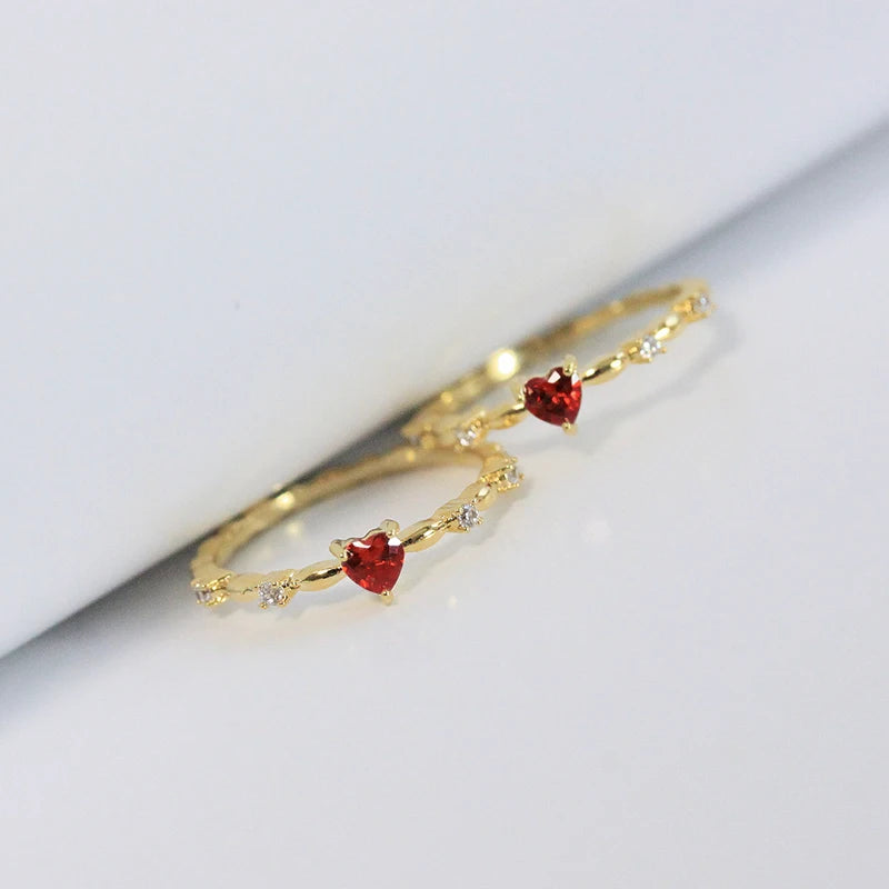 Romantic Red Heart Cubic Zirconia Ring - Luxury Gold Plated Wedding Band for Women