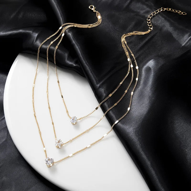 Elegant Zircon Pendant Necklace – Multilayer Choker for Women