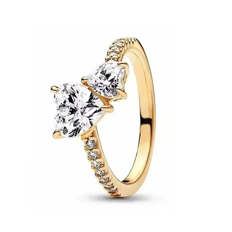 925 Sterling Silver Solitaire Engagement Ring – Gold Plated Zircon