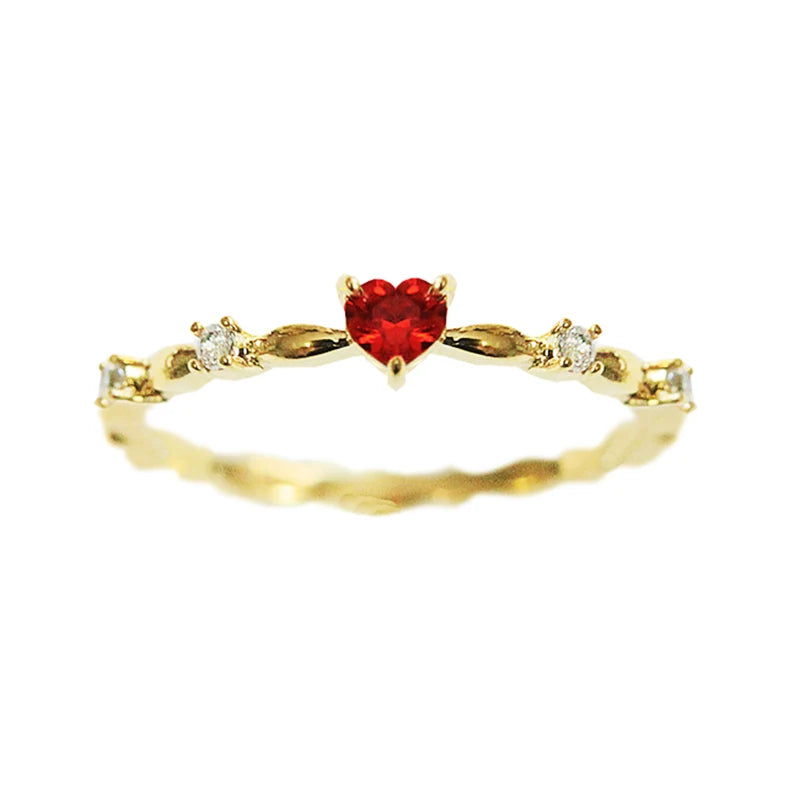 Romantic Red Heart Cubic Zirconia Ring - Luxury Gold Plated Wedding Band for Women