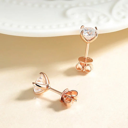 Elegant Moissanite Stud Earrings – Rose Gold, 925 Silver