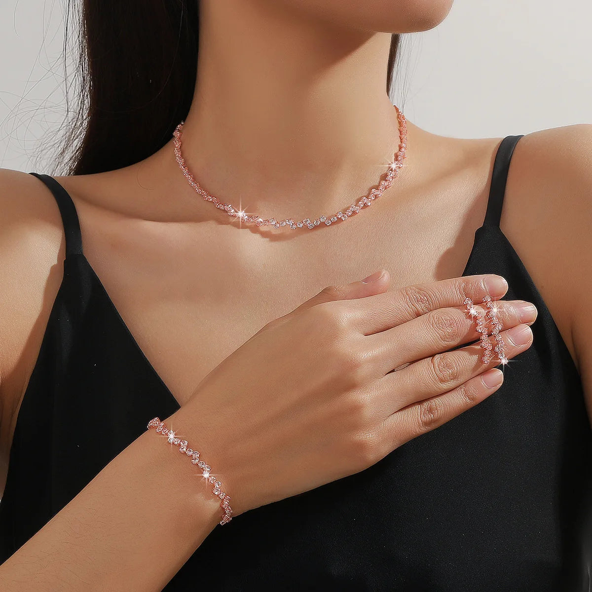 Elegant Women’s Jewelry Set – Zircon Necklace, Choker, Earrings, Bracelet & Rings